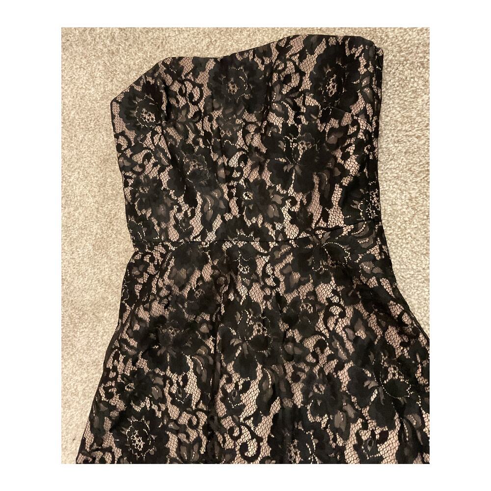 Vintage ABS Collection Black Lace Overlay Silk Blend Strapless Cocktail Dress, 4 - Picture 3 of 7